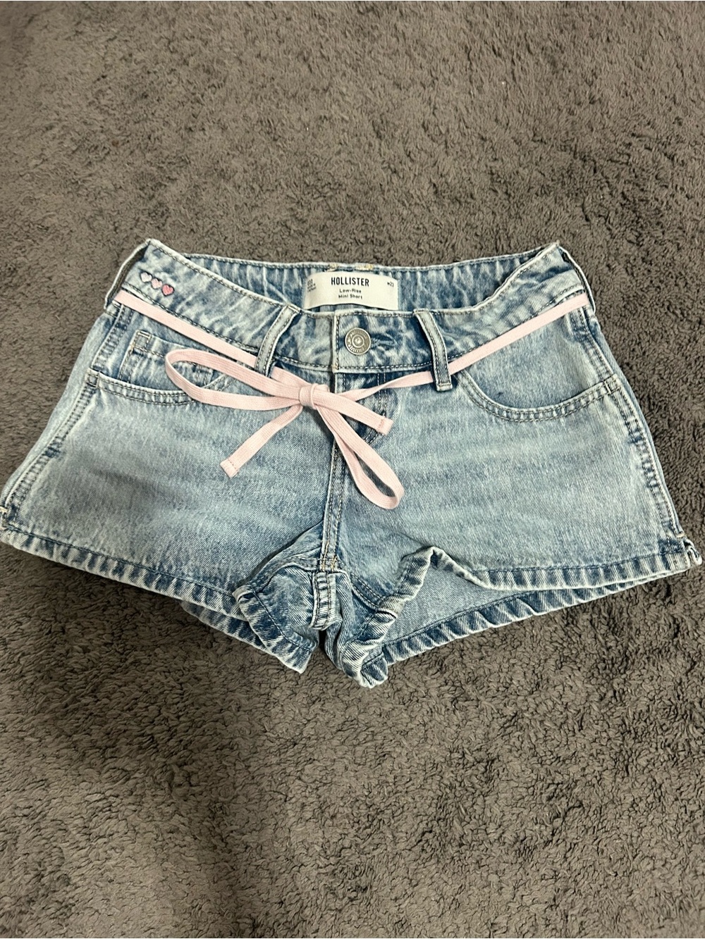 Hollister Light Wash Denim Shorts with Pink Waist Ribbon